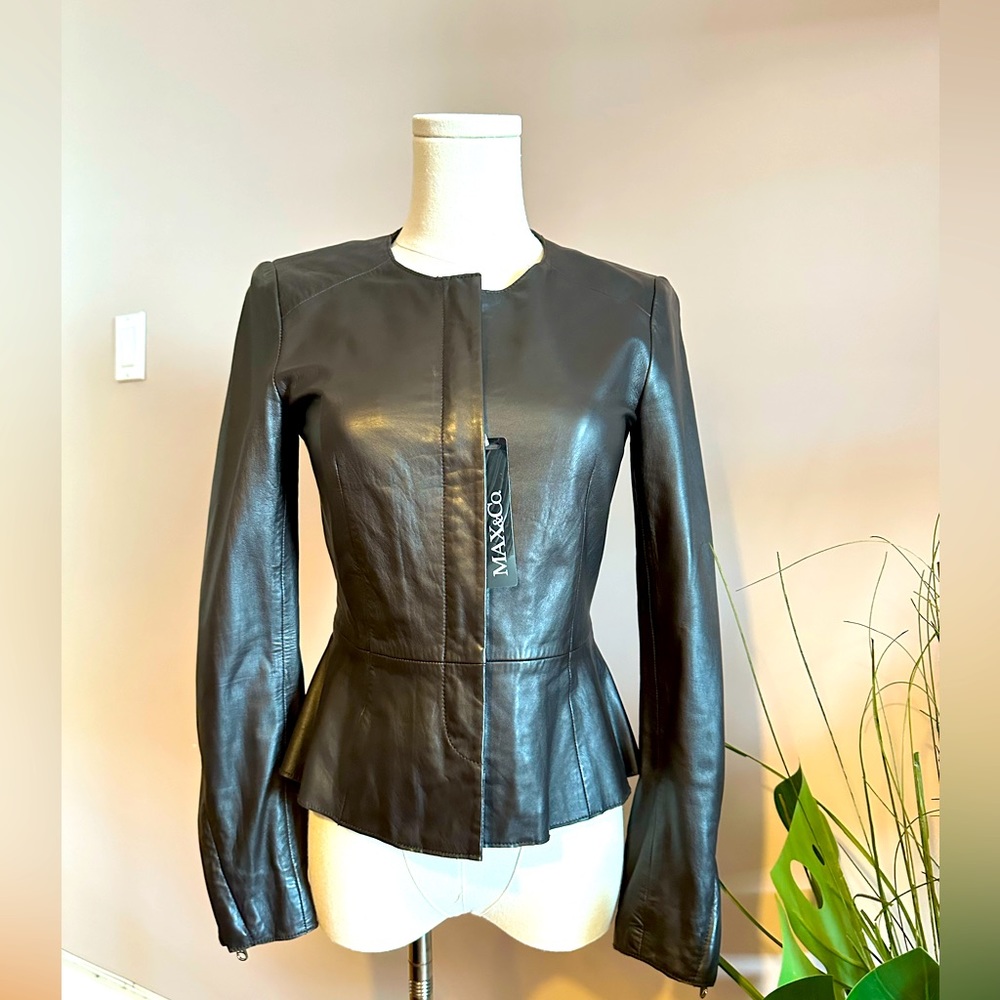 Max&Co by Max Mara Genuine Leather Peplum Jacket - Size XXS-XS